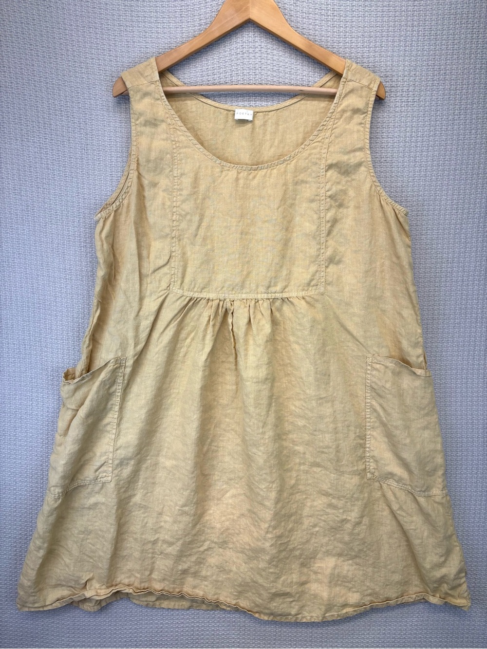 Poetry 100% Linen Mini Sleeveless Light Yellow Dress Sz 16 Beach Quiet Luxury